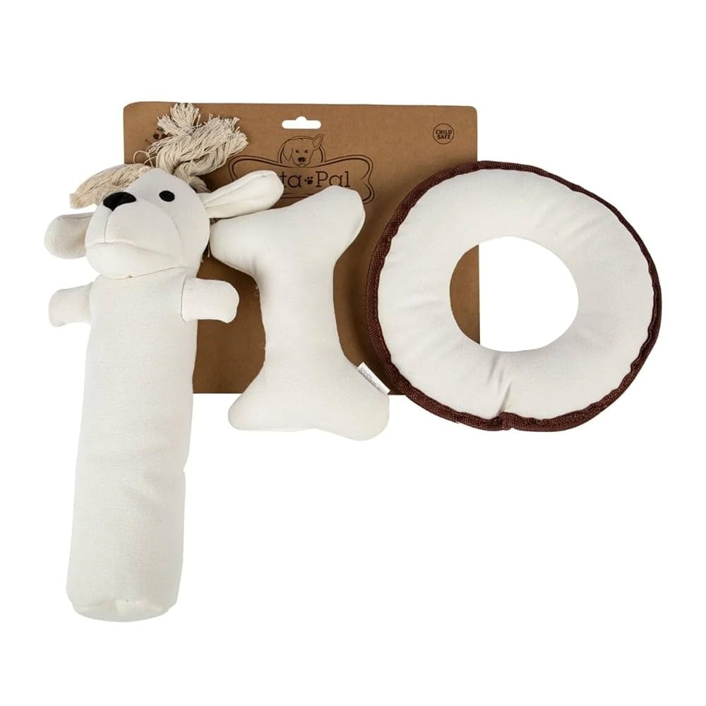3-Piece Eco-Friendly Durable Cotton Squeaky Dog Toy Set for Chewing, Training and Exercise – Ha... | Amazon (US)
