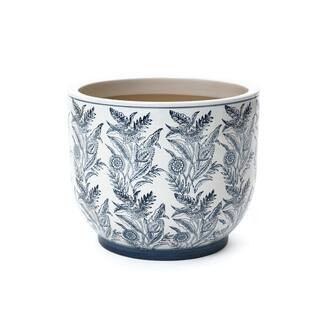 Blue Botanical Floral Ceramic Planter, 15.5 in. Round Garden Pot for Indoor & Outdoor Plants | The Home Depot