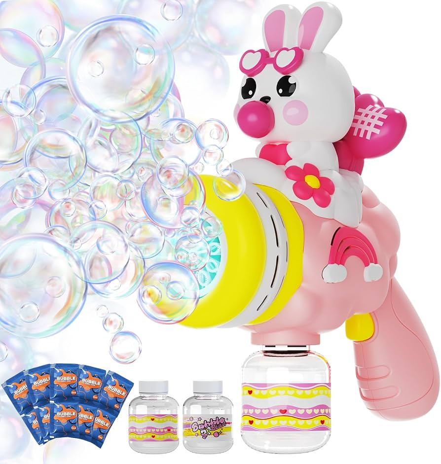 Easter Pink Bunny Bubble Machine Gun for Girl – Easter Basket Stuffer, 360° Leak-Proof LED & 1... | Amazon (US)