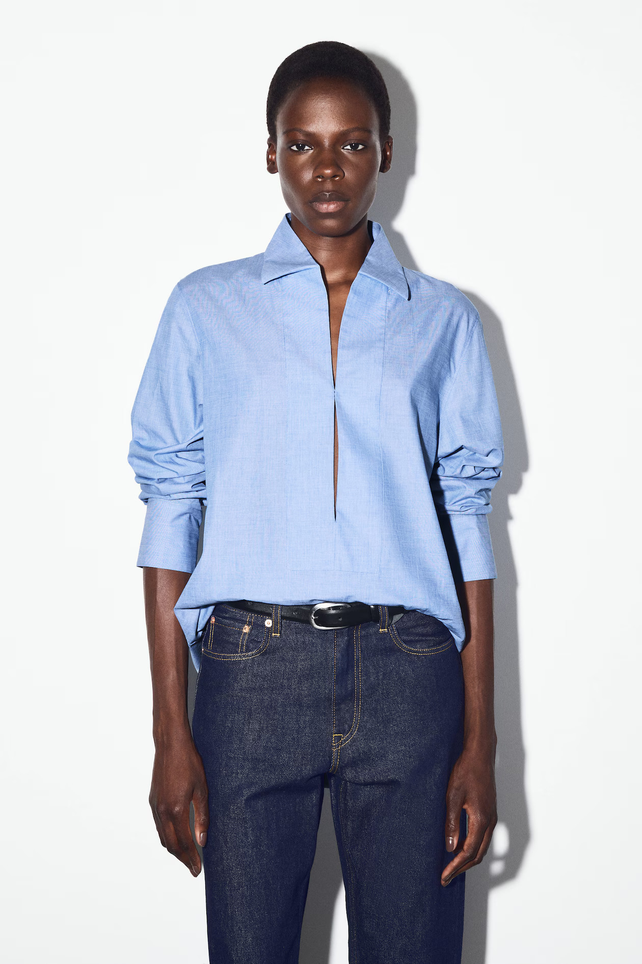 LONGLINE COTTON SHIRT - BLUE MÉLANGE | COS GB | COS UK