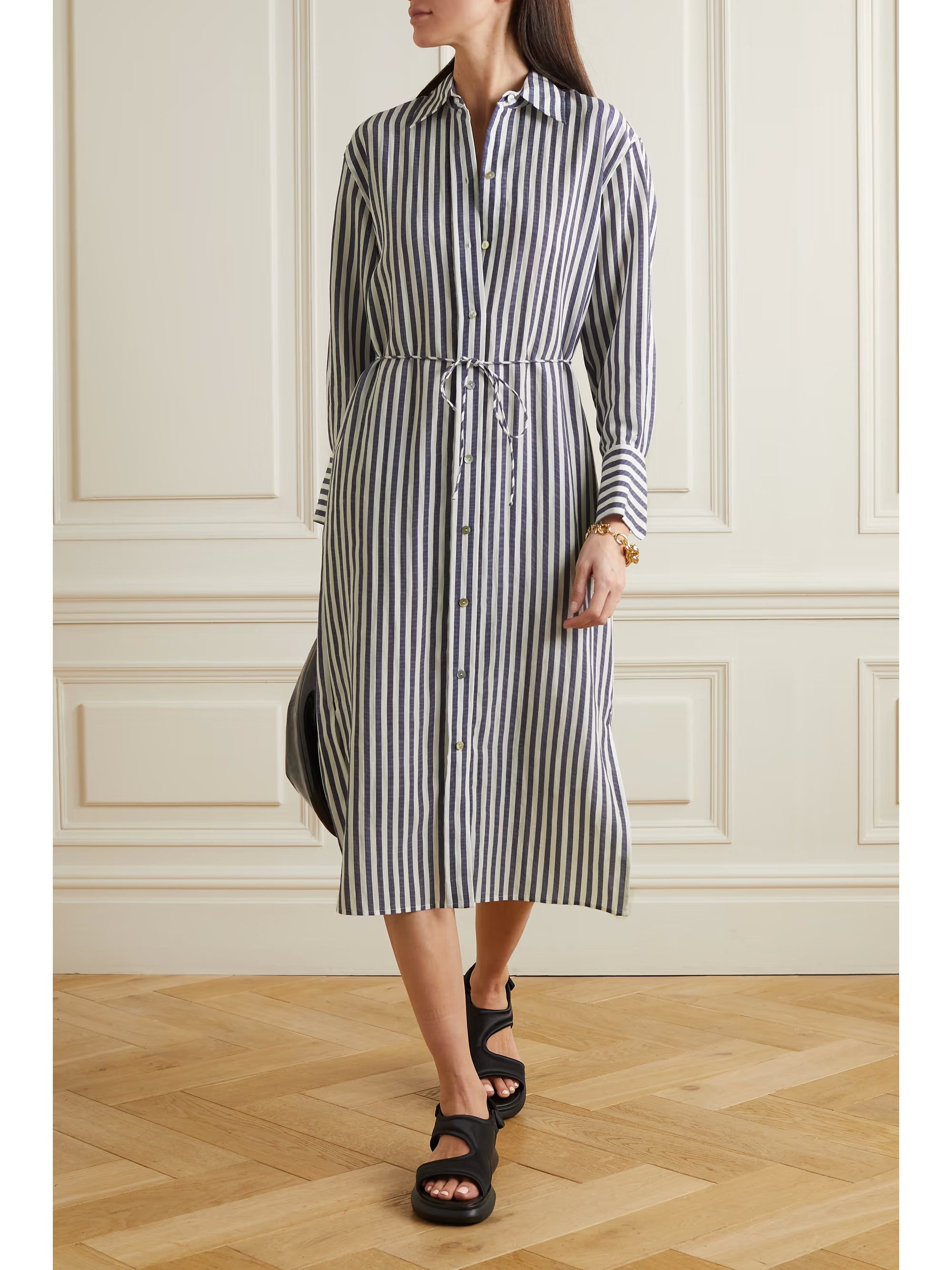 Belted striped TENCEL Lyocell-blend midi shirt dress | NET-A-PORTER (US)