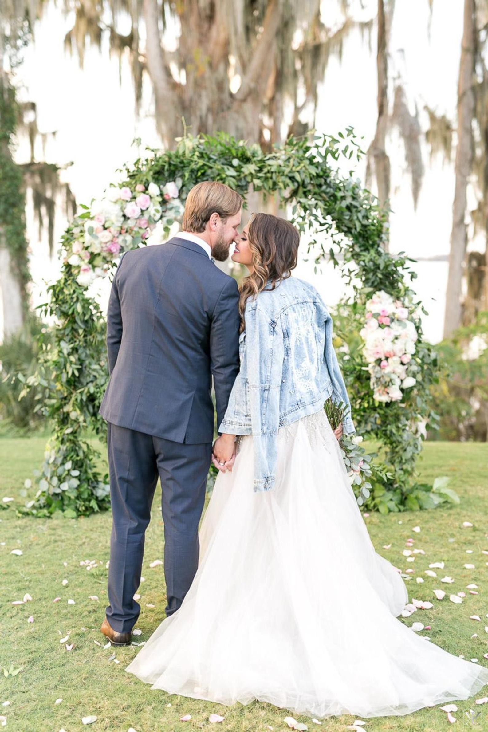 denim jacket with wedding dress