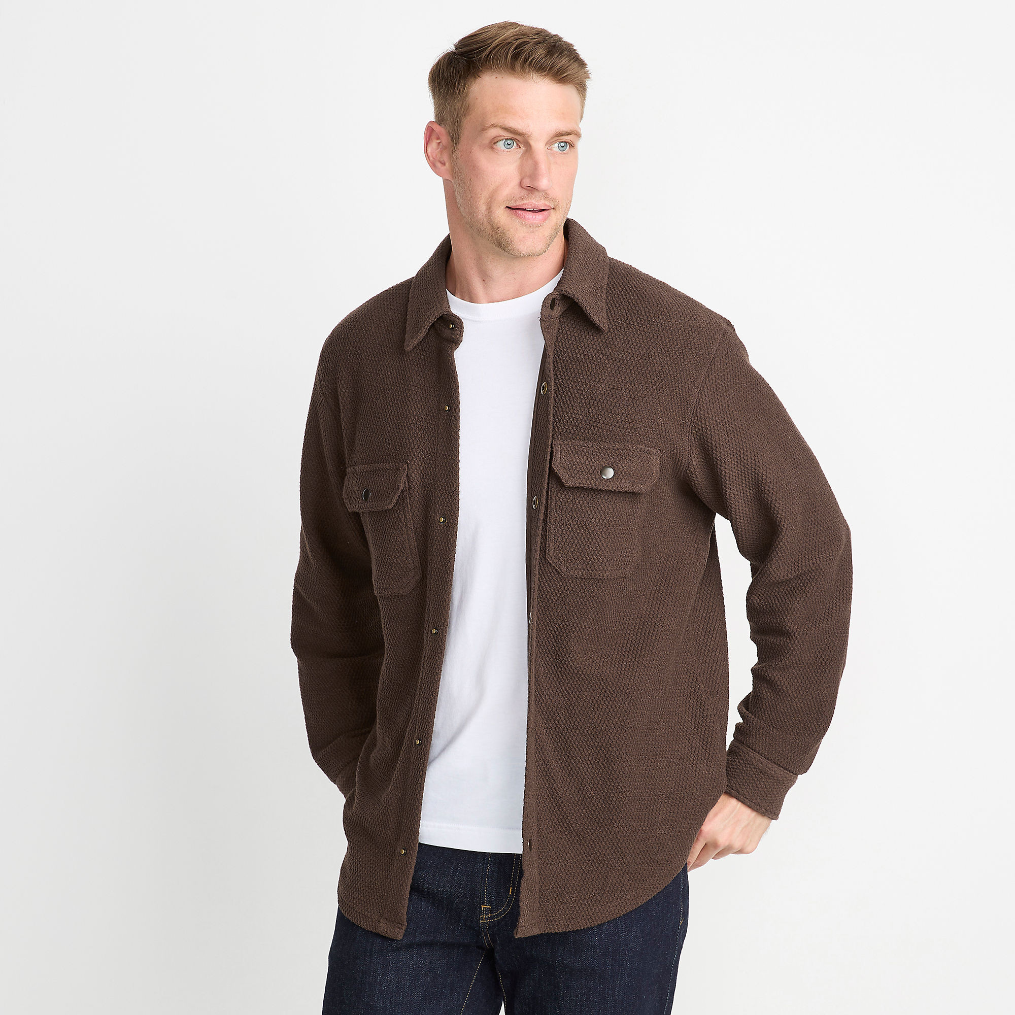 Men's Long Sleeve Terry Textured Shirt Jacket | Lands' End (US)
