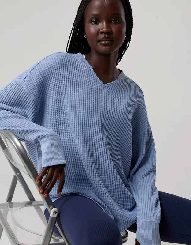 OFFLINE By Aerie Wow! Waffle Notch Neck Long Sleeve T-Shirt | Aerie