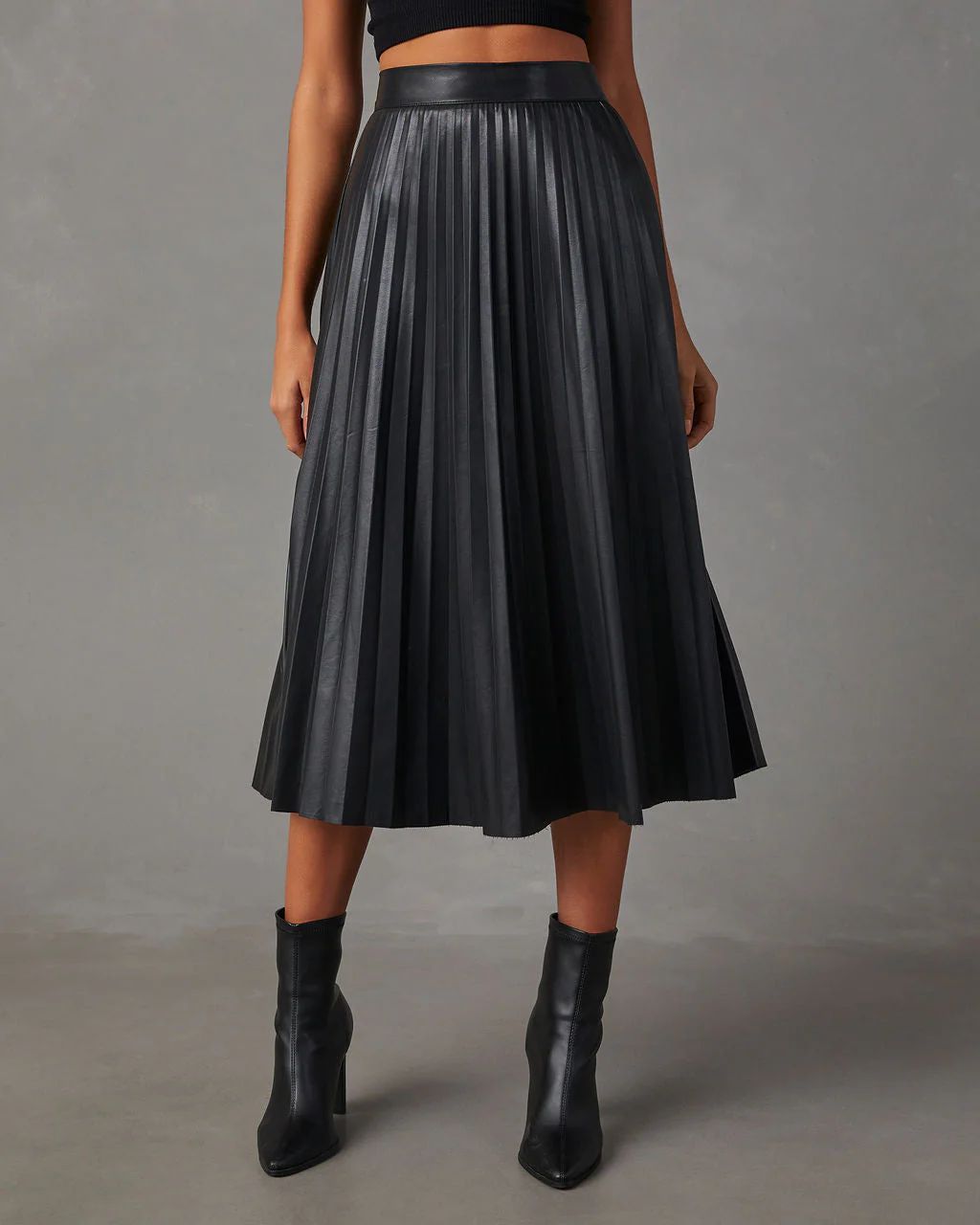 Mendez Pleated Faux Leather Midi Skirt | VICI Collection