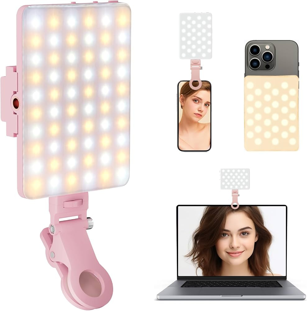 Pink Selfie Light, Phone Light Rechargeable with Front & Back Clip,60 LED Portable Cell Phone Fil... | Amazon (US)