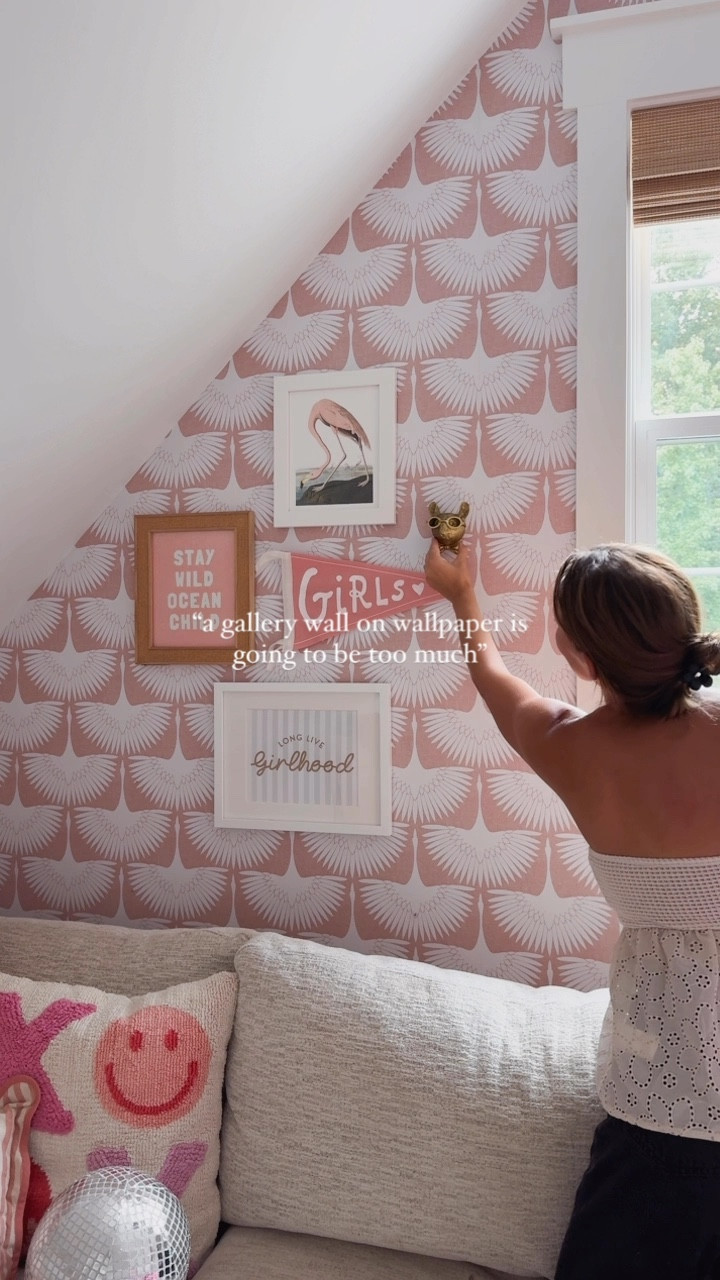 a sweet gallery wall for my girls 🎀 | a gallery wall can totally be done without clashing with the wallpaper, stick with simple frames, a color scheme that matches the wallpaper & don’t forget to add some fun pieces (like this brass mouse with a bow 🐭) to add personality 🫶🏼 

save + share for playroom inspo 💕
#gallerywall #gallerywallinspo #playroom #playroomdecor #playroominspo #girlsroom #amazonfinds #etsyfinds #homedecorideas 

#LTKKids #LTKFindsUnder50 #LTKHome