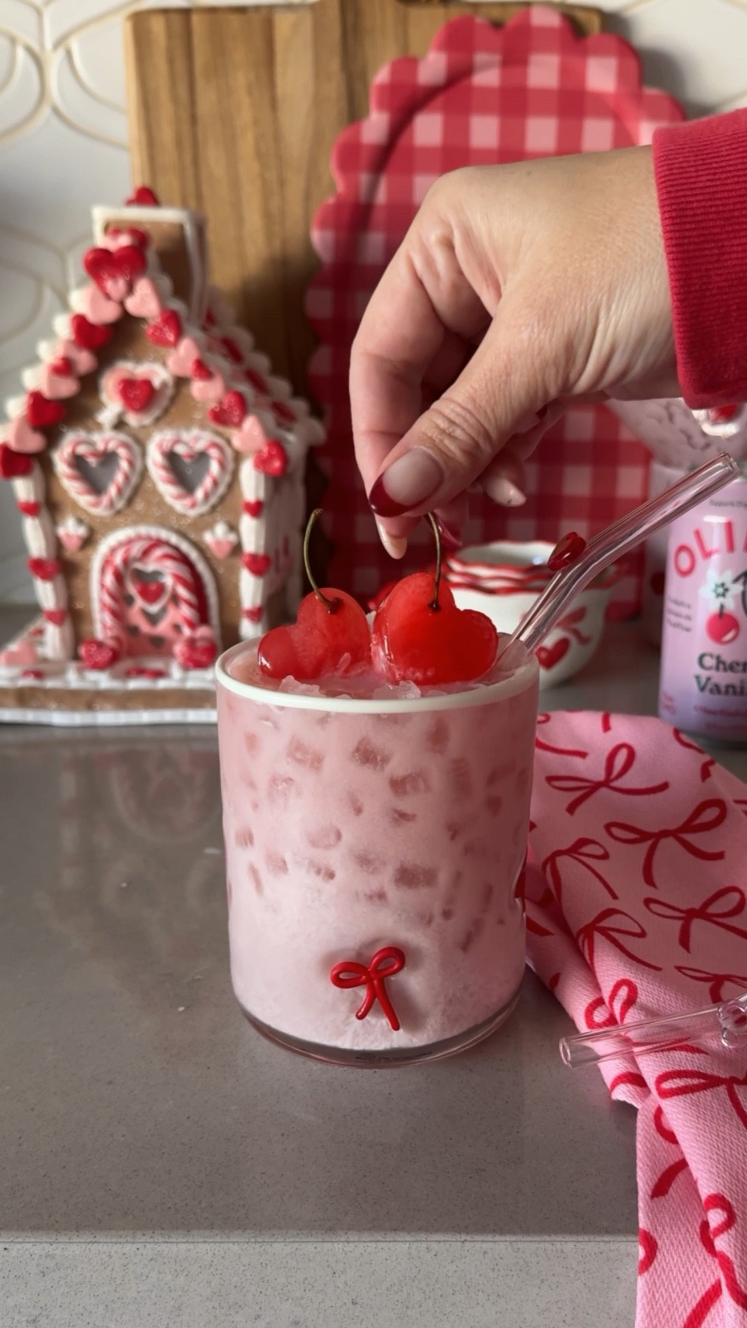 The cutest & yummiest Galentine's dirty soda EVER! 🍒🥤Cherry Vanilla Olipop, Vanilla creamer, grenadine heart ice cubes, and major main character energy. 🎀 Perfect for sipping with your favorite gals! 🥤🍒 💌 


#LTKSeasonal #LTKFindsUnder50 #LTKHome