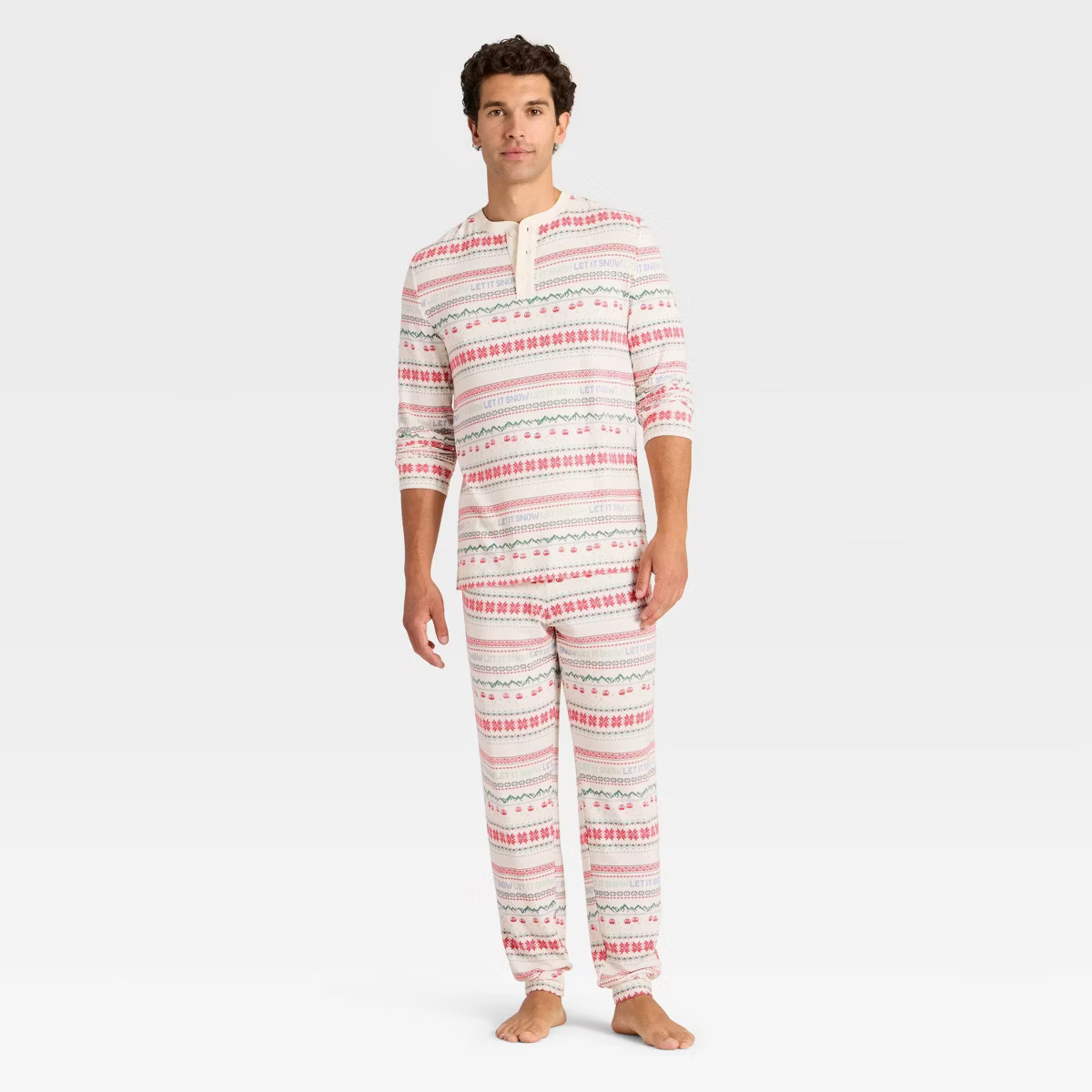 Men's "Let it Snow" Fair Isle Cozy Knit Long Sleeve Henley Holiday Matching Family Pajama Shirt -... | Target
