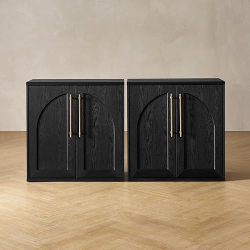 mopio Blake Storage Cabinet, Small Modular Accent Display Sideboard Buffet Cabinet with Storage, Media Console Credenza, for Kitchen, Coffee Bar, Pantry, Living Room (Black Oak Arched, Set of 2) | Amazon (US)