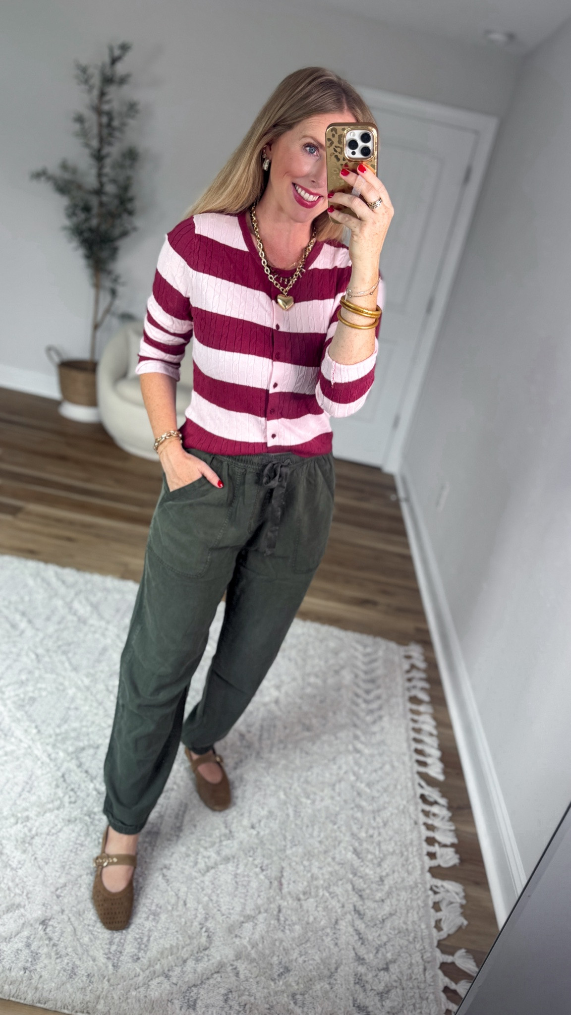 Weekend Walmart Wins try on 
Striped cardigan- medium, go with bigger size since it’s the juniors brand 
Olive joggers- small