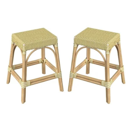 Home Square Rattan Counter Stool in Yellow and White - Set of 2 | Walmart (US)