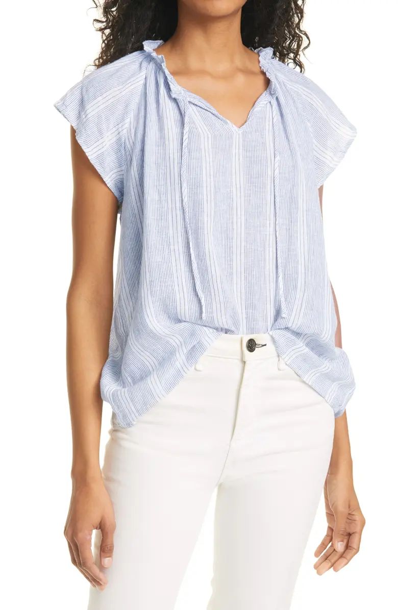 Raven Short Sleeve Linen Blend Peasant Blouse | Nordstrom