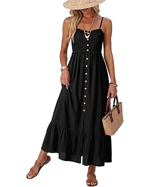 Dokotoo Womens Dresses Summer 2026 Casual Elegant Sleeveless Smocked Elastic Button Up Spaghetti ... | Amazon (US)