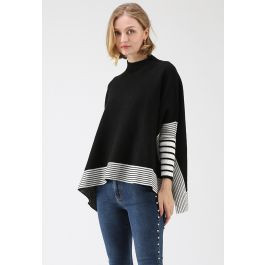 Lie in Black Fields Striped Oversize Knit Cape Sweater | Chicwish