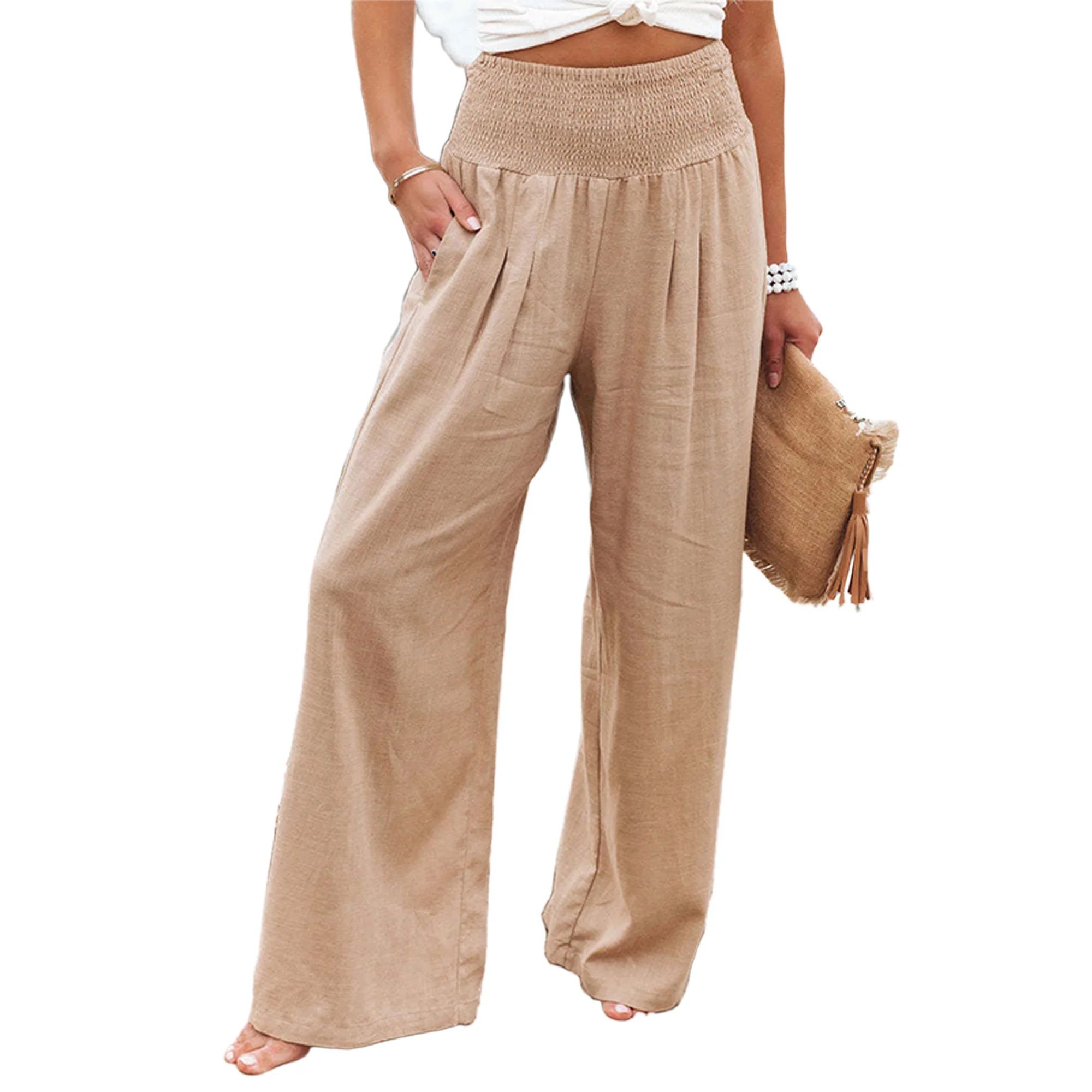 Frontwalk Womens Cotton Linen Loose Fit Casual Pants Elastic Waist Yoga Summer Beach Trousers Pan... | Walmart (US)