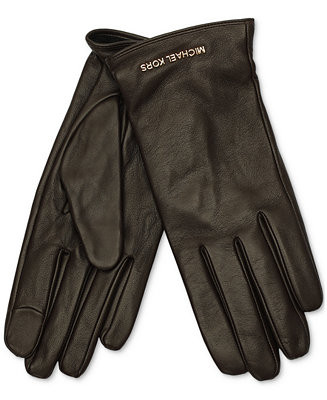 MICHAEL Michael Kors Women's Logo Detail Leather Tech Gloves - Macy's | Macy's