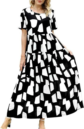 YESNO Women Casual Loose Bohemian Floral Dress with Pockets Short Sleeve Long Maxi Summer Beach S... | Amazon (US)