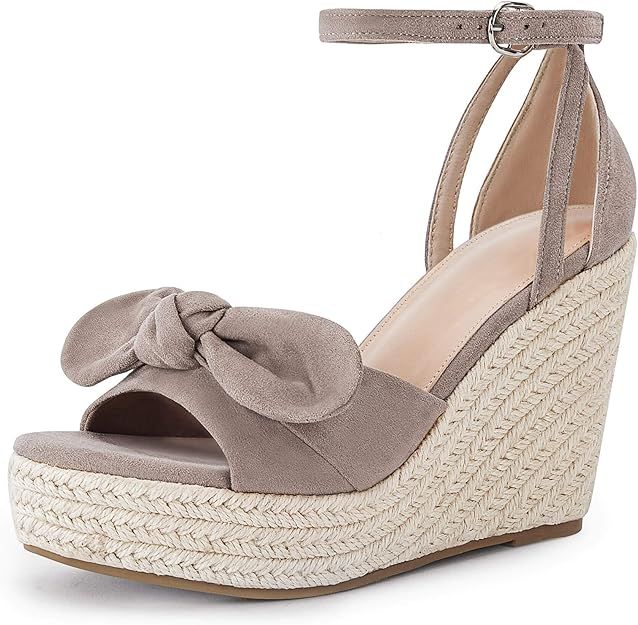 Rilista Womens Wedge Platform Sandals Cute Bowknot Open Toe Espadrille High Heels Buckle Ankle St... | Amazon (US)