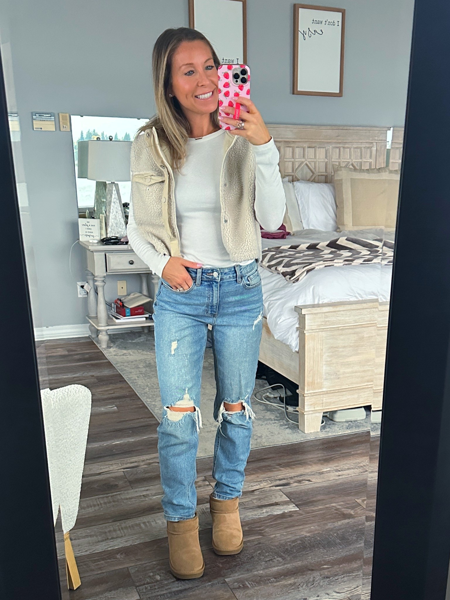 Simple fall outfit! The vest is from a small boutique but I found two very similar! The long sleeve is on sale for $9 and a great staple for layering! Jeans are TTS, im wearing a size 3 and everything else is a small/TTS! 

#LTKFindsUnder100 #LTKStyleTip #LTKSeasonal