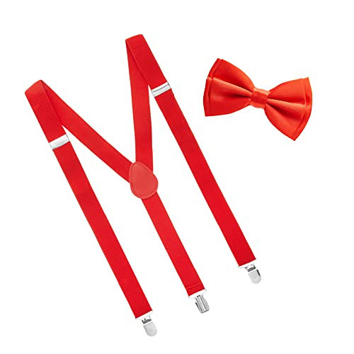 Man of Men Red Bow Tie and Suspenders - Red Suspenders for Men, Suspenders For Men and Women, Adjustable Suspends, Deep Red Boy Tie Set, Solid Color Y Shape, Red Bowtie and Suspenders Set Men | Amazon (US)