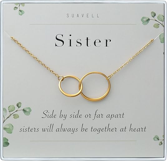 Suavell Sister Necklace - Sterling Silver Interlocking Double Circle Necklace - Birthday Gift for... | Amazon (US)