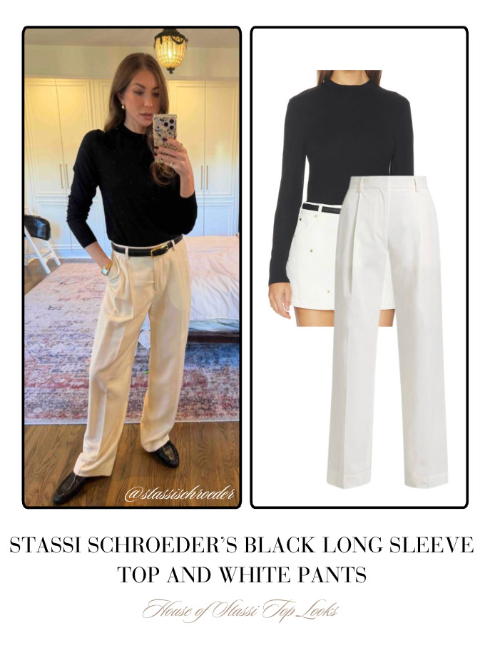 Stassi Schroeder's Black Long Sleeve Top and White Pants 📸 + Info: Stassi Schroeder 

 