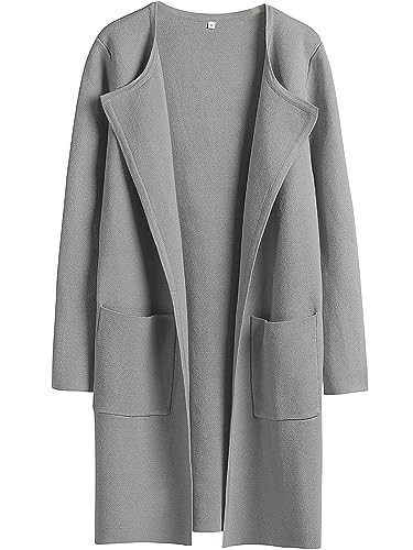 Caracilia Women's Long Cardigan Sweaters Oversized Open Front Lapel Casual Coatigan Jacket 2024 Fall Coats Gray L | Amazon (US)