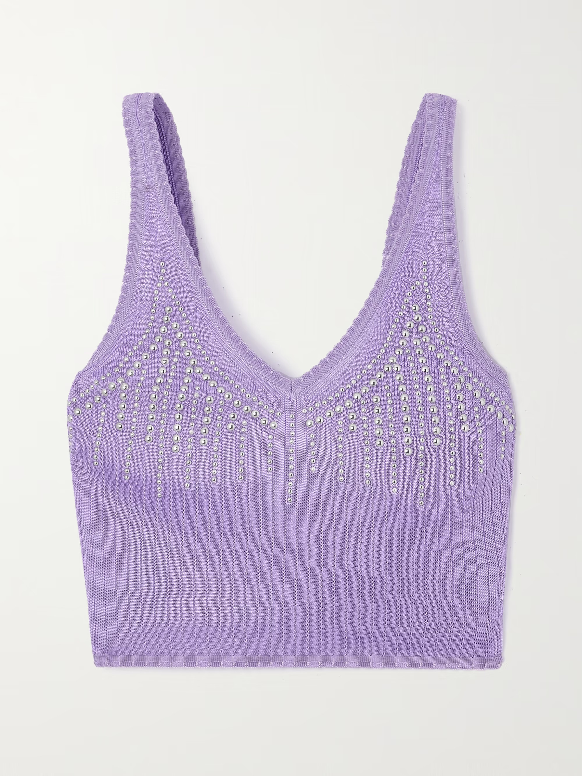 Cropped studded ribbed-knit top | NET-A-PORTER (US)