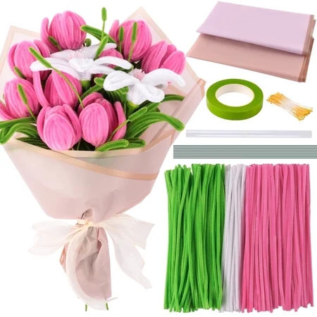 CandWuom Pipe Cleaners Flower Kit, Pipe Cleaner Flower Craft Bulk for DIY Tulips/ Lilies Making with Step-by-Step Tutorials, Romantic Forever Flower Gift for Wife Girlfriend on Valentine's Day | Walmart (US)