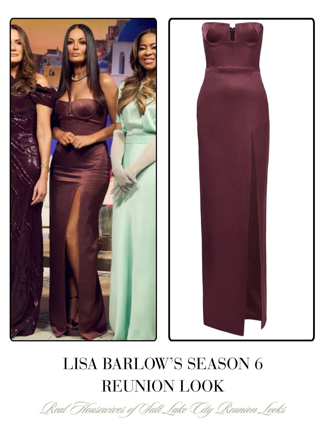Lisa Barlow’s Real Housewives of Salt Lake City Plum Season 6 Reunion Bustier Dress 📸 = @bravotv