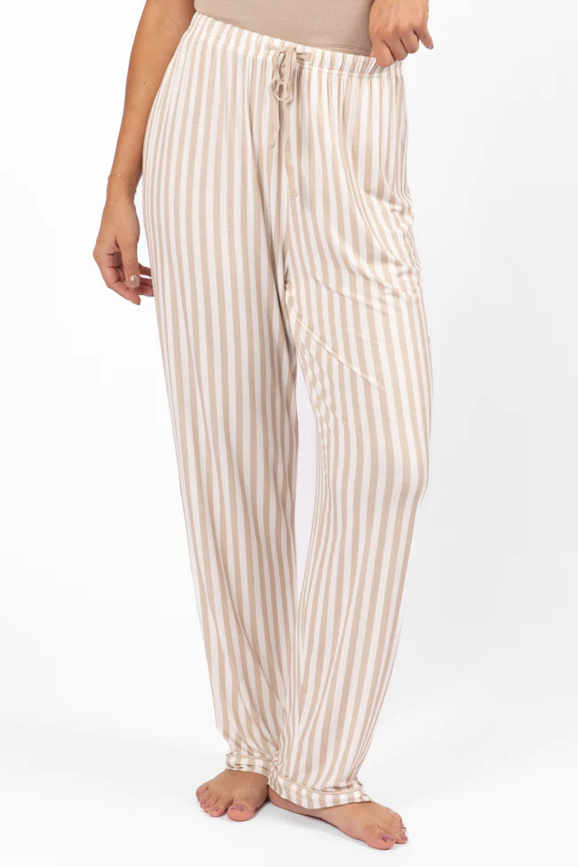 Good To Get Away Neutral Stripe Pajama Pants | Pink Lily
