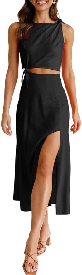Dokotoo Two Piece Dress for Women Sleeveless Tops Side Split Matching Sets High Waist Skirt Sets ... | Amazon (US)