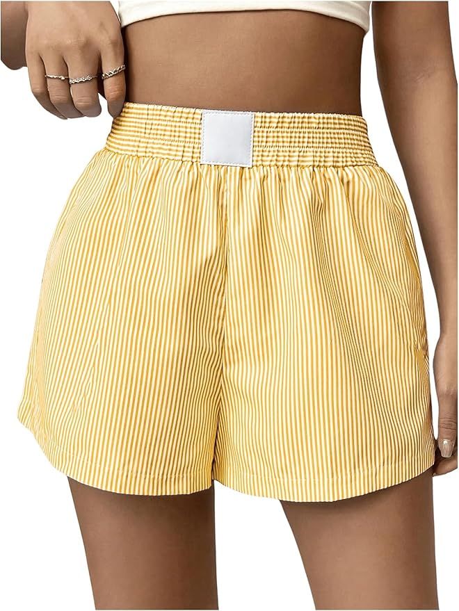 Milumia Women's Striped Wide Leg Shorts Summer Casual High Waisted Boxer Shorts | Amazon (US)