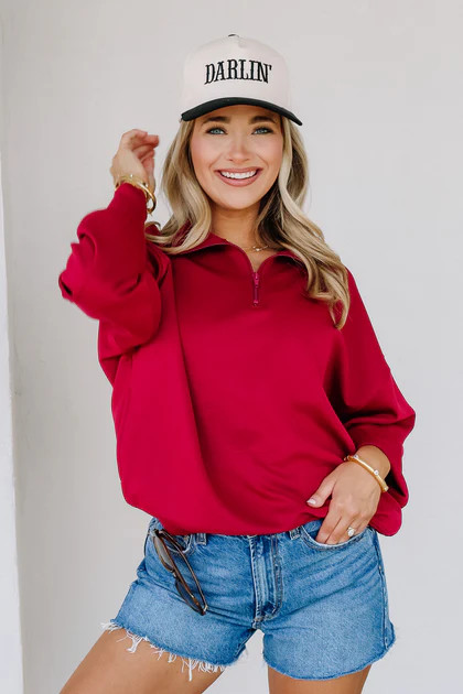 Jayce Cabernet Half Zip Long Sleeve Pullover | The Willow Tree