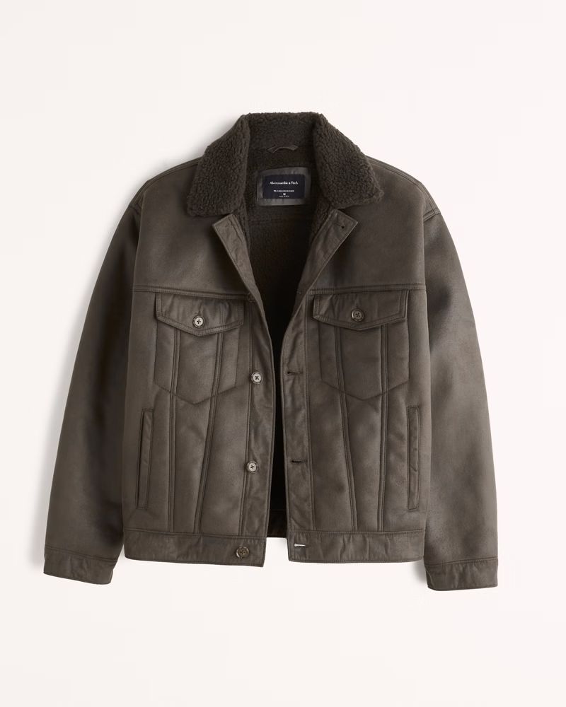 Men's Relaxed Vegan Suede Trucker Jacket | Men's | Abercrombie.com | Abercrombie & Fitch (US)