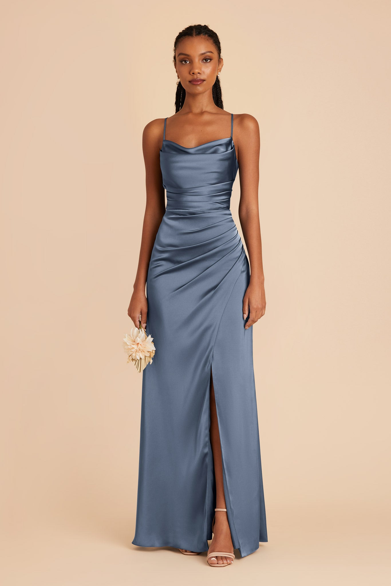 Lydia French Blue Cowl Neck Matte Satin Bridesmaid Dress | Birdy Grey | Birdy Grey