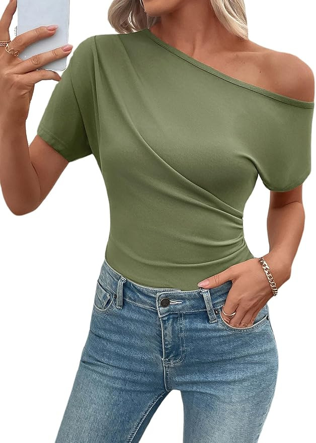 SHEWIN Going Out Tops for Women Sexy Short Sleeve Off Shoulder Top Pullover Womens Summer Tops 20... | Amazon (US)