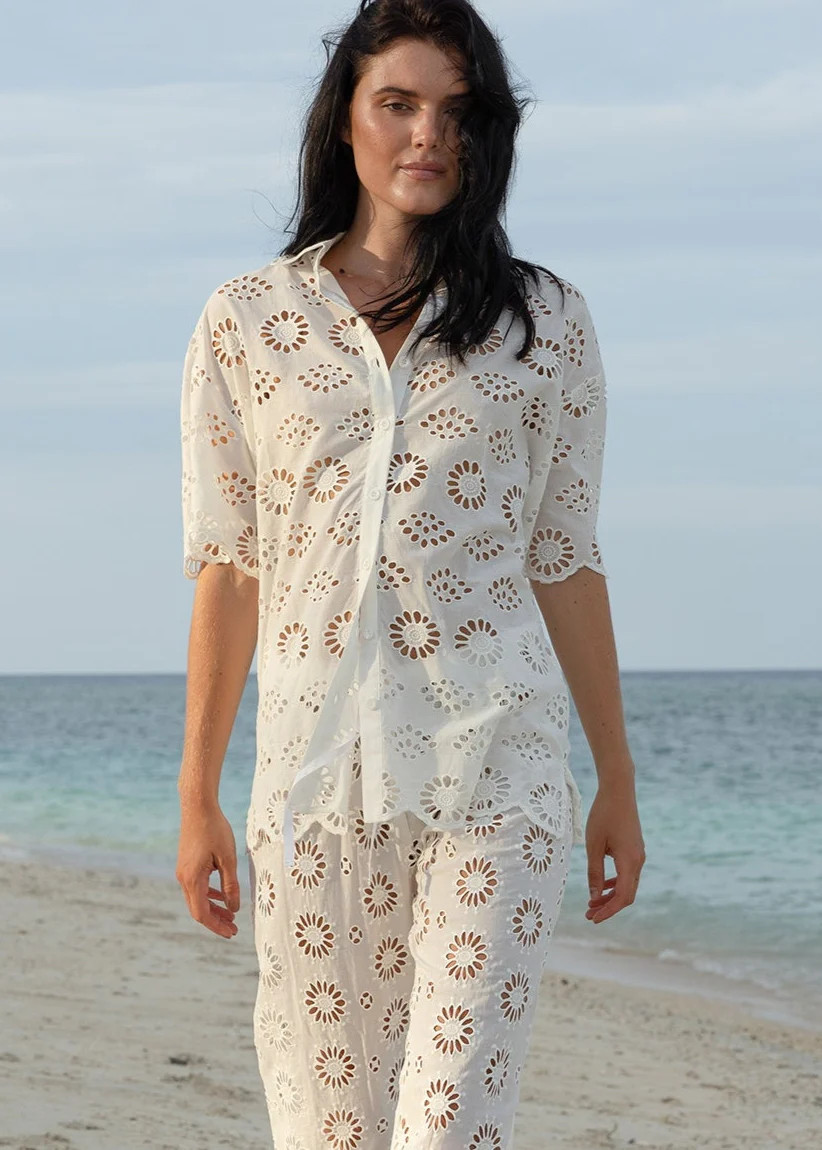 White Broderie Anglaise Shirt Mira | outdazl