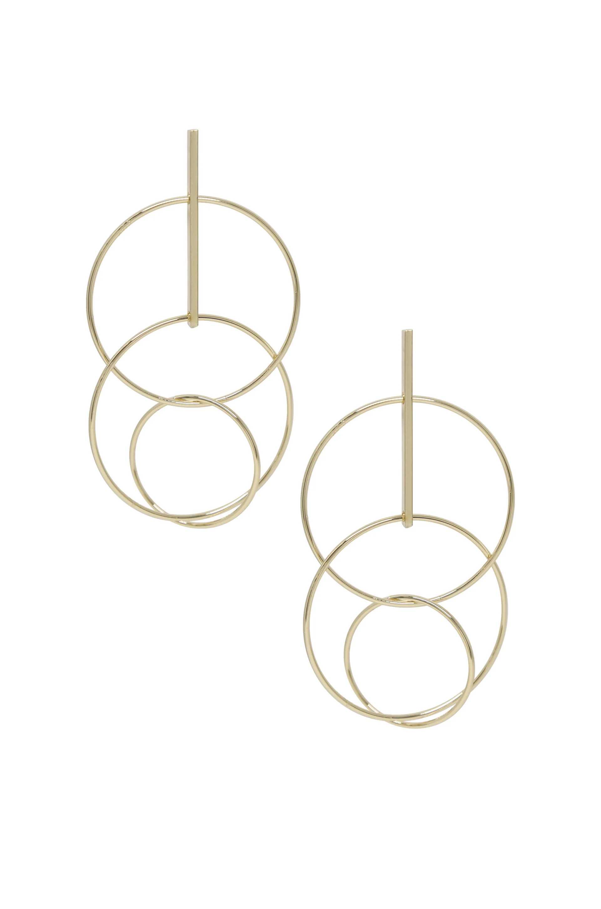 Ettika Women's Gold Tone Cyclical Multi-Ring & Drop Bar Large Statement Earrings | Walmart (US)