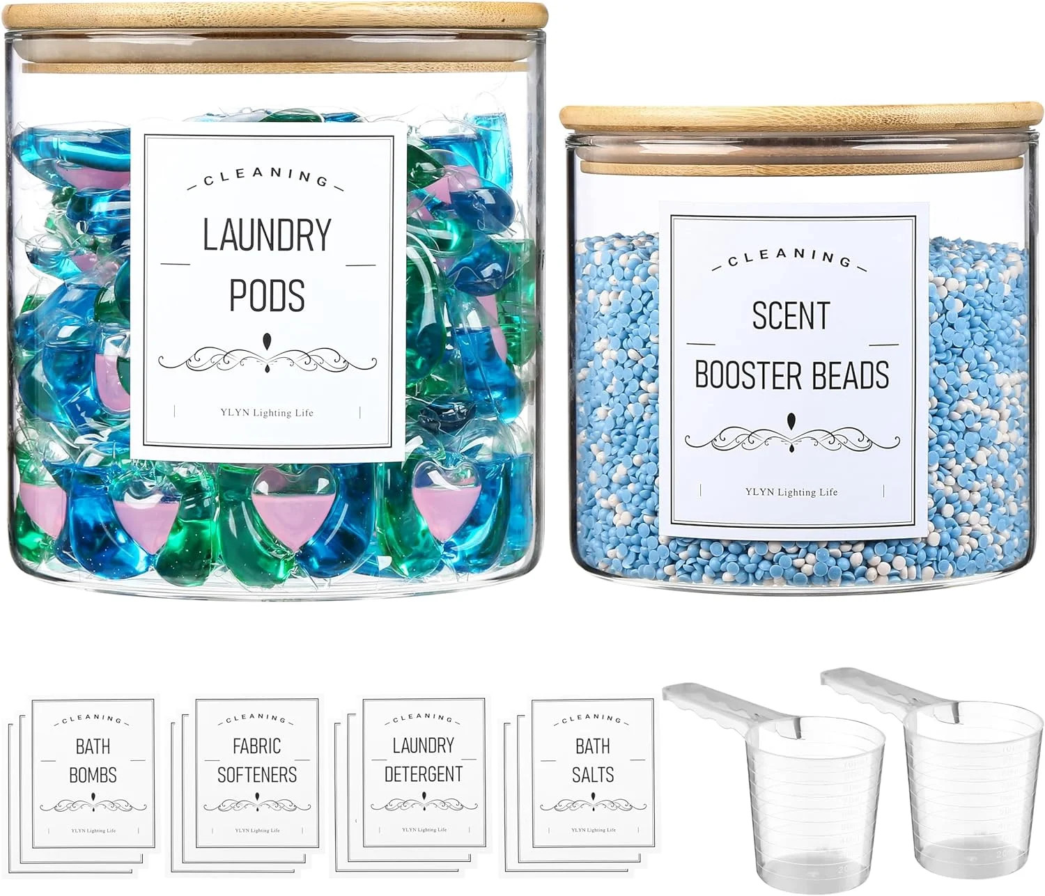 2 Pack Laundry Room Organization Glass Jars- Laundry Pods Container With Airtight Bamboo Lid- Dis... | Walmart (US)