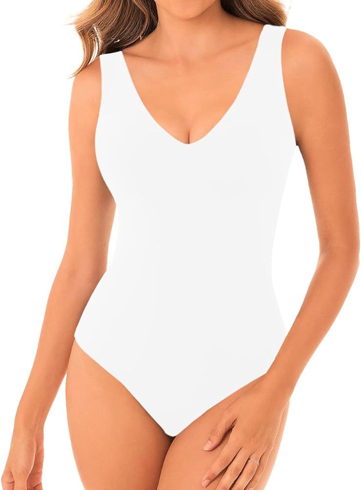WAYMAKER Deep V Neck Bodysuit for Women Sexy Sleeveless Backless Tank Top Body Suits | Amazon (US)