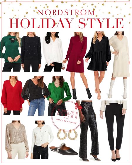 Nordstrom Holiday Style 

Sweater with Bow • Metallic Clip Dot Top • Ruffle Top Blouse • Dresses • Sweaters • Sequin Wrap Top • Earrings • Flats • Black Pants 

#LTKSeasonal #LTKHoliday #LTKworkwear