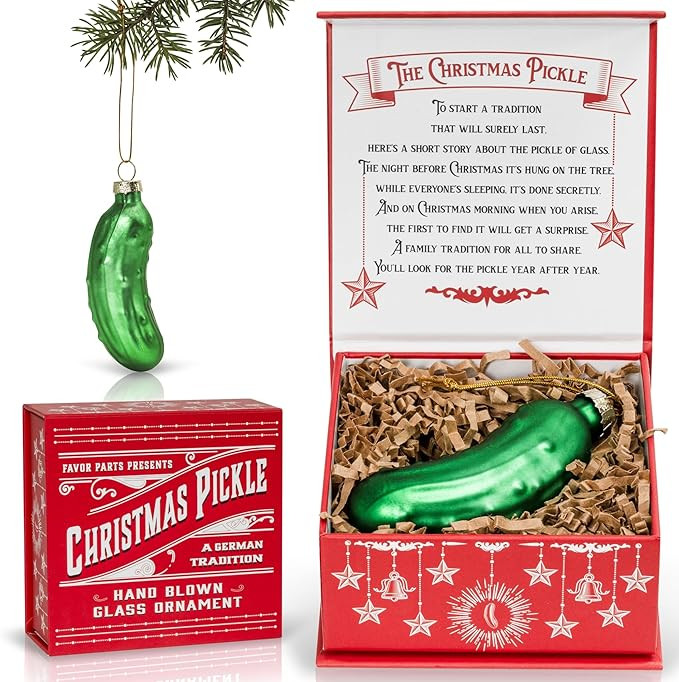 German Christmas Pickle Ornament Tradition Decor - Green Glass Tree Decoration - Gift Boxed with ... | Amazon (US)