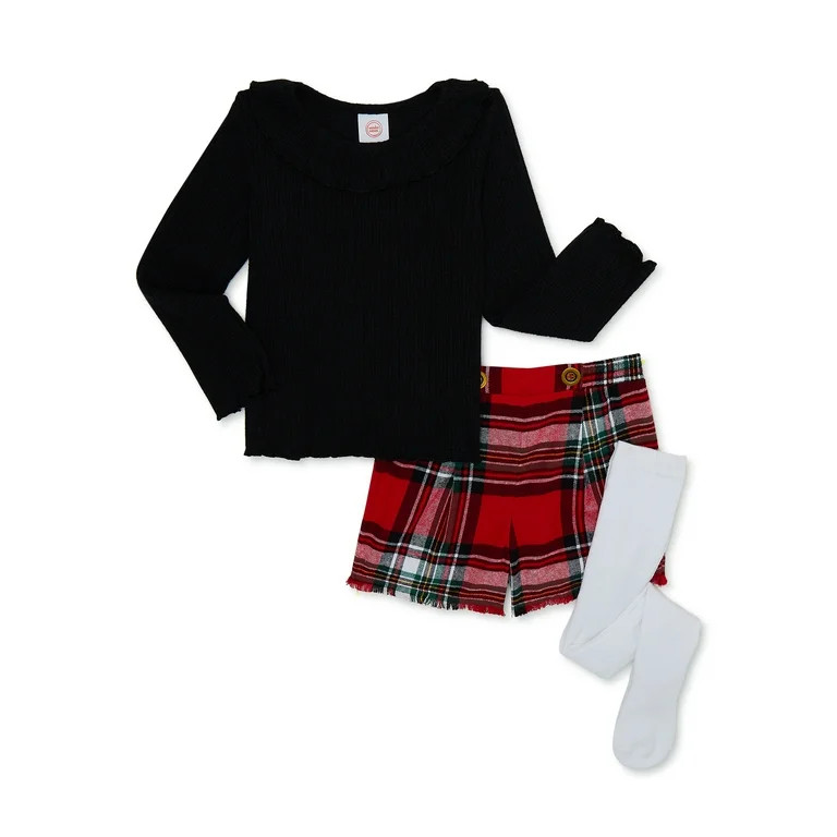 Wonder Nation Toddler Girls Holiday Ruffle Top, Shorts and Tights, 2-Piece Set, Sizes 12M - 5T | Walmart (US)