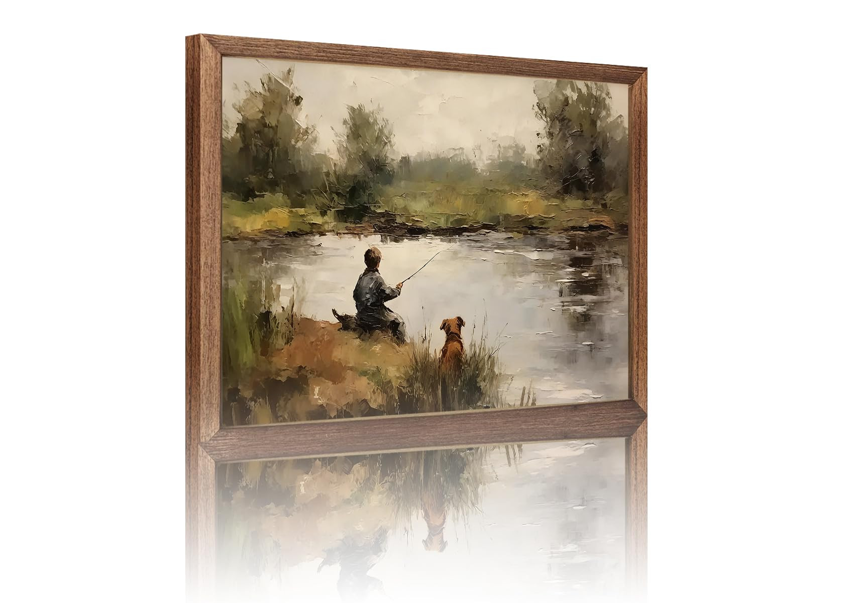 Vintage Wall Art Gifts Boy Fishing Country Oil Painting Canvas Dog and Boy Landscape Canvas Print... | Amazon (US)