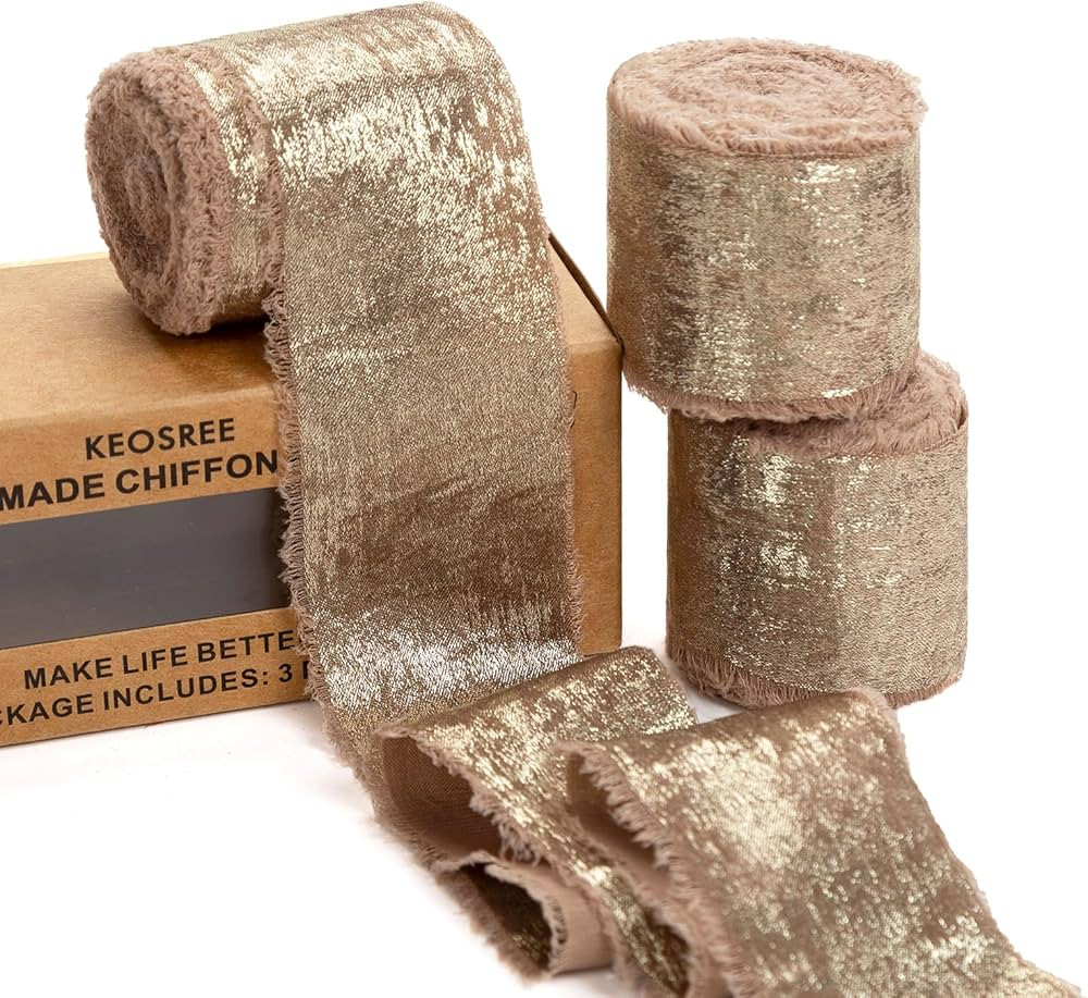 Light Brown Silk Chiffon Ribbon,Frayed Shimmery Silk Ribbon for Bridal Flower Bouquet Christmas G... | Amazon (US)