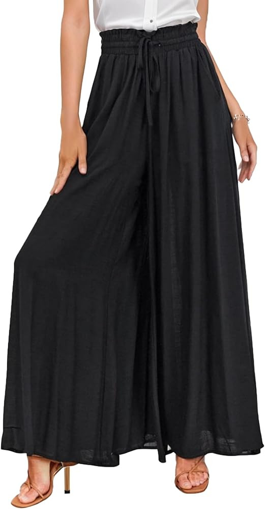 Women Wide Leg Palazzo Pants for Women Dressy Elastic Waist Flowy Pants with Pockets Lightweight ... | Amazon (US)