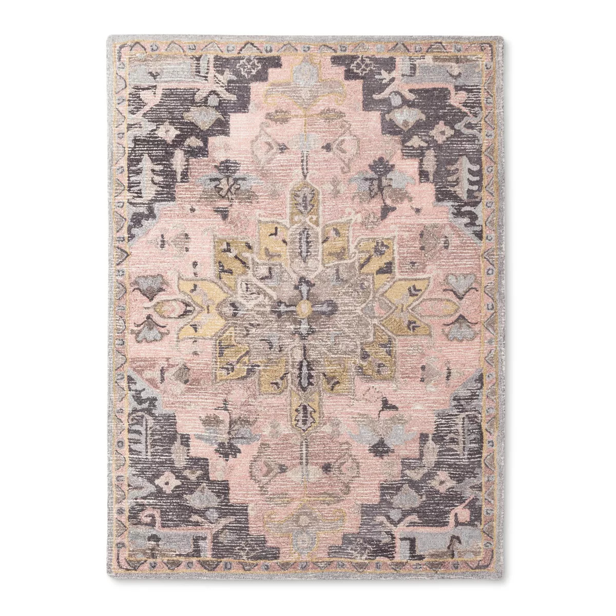 5'x7' Damask Tufted Area Rug Ivory/Black - Threshold™: Traditional Wool Floral Pattern, Medium ... | Target