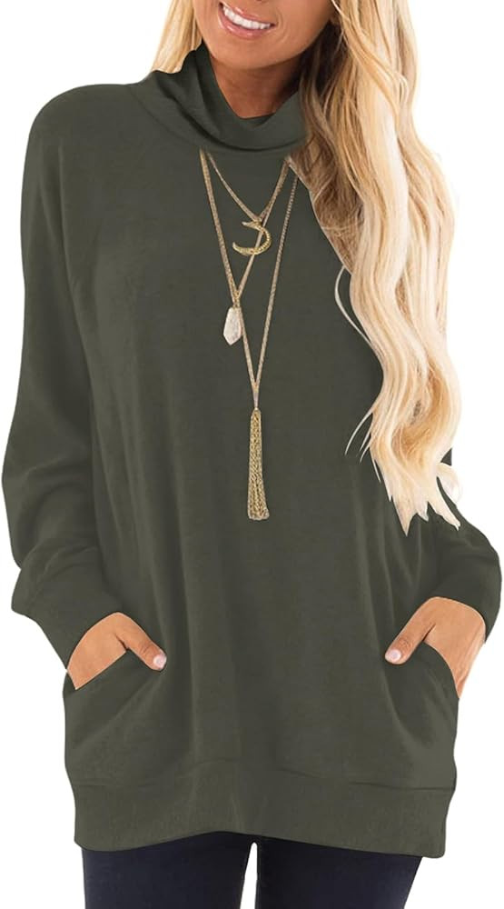 TAKEYAL Turtle Necks Tops for Women Long Sleeve Tunic Shirts Fall Winter Trendy Pullover Sweaters... | Amazon (US)